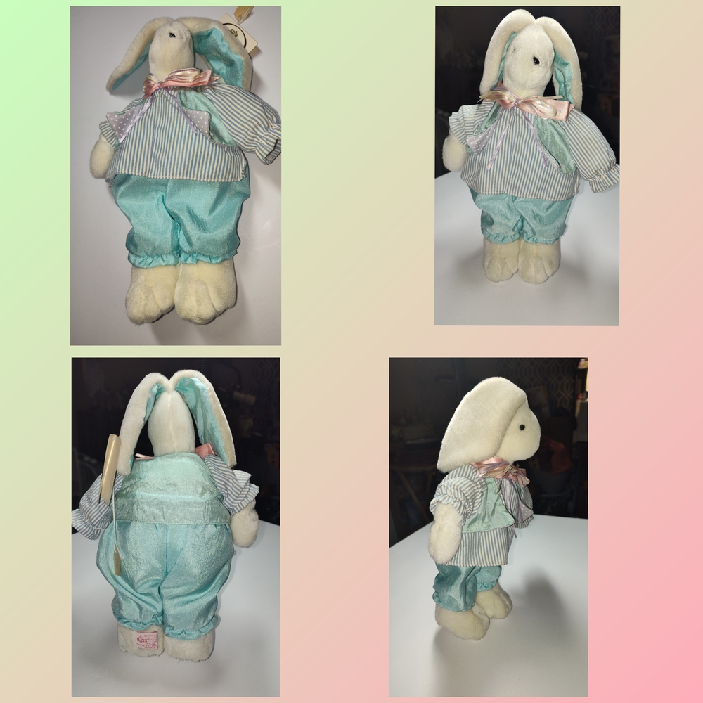 Rare Russ Berrie Caress Soft Pet Bunny Rabbit Vintage Easter Teal Blue 13"